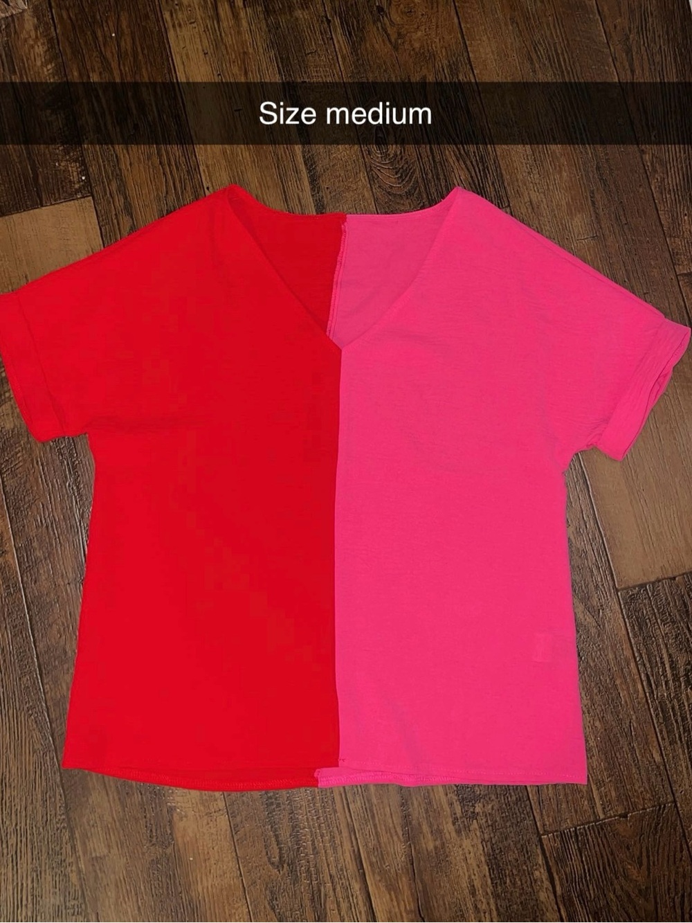 SHEIN Colorblock V-Neck Tee - Red & Hot Pink